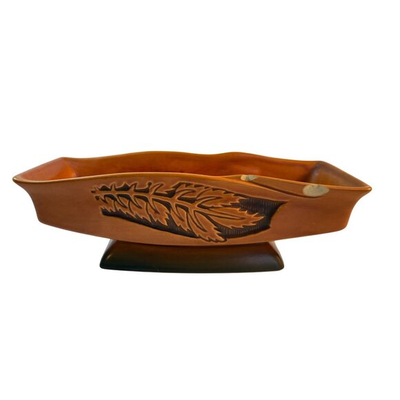 Vintage Roseville Pottery Brown Silhouette Planter Decor Leaf Design READ WEAR